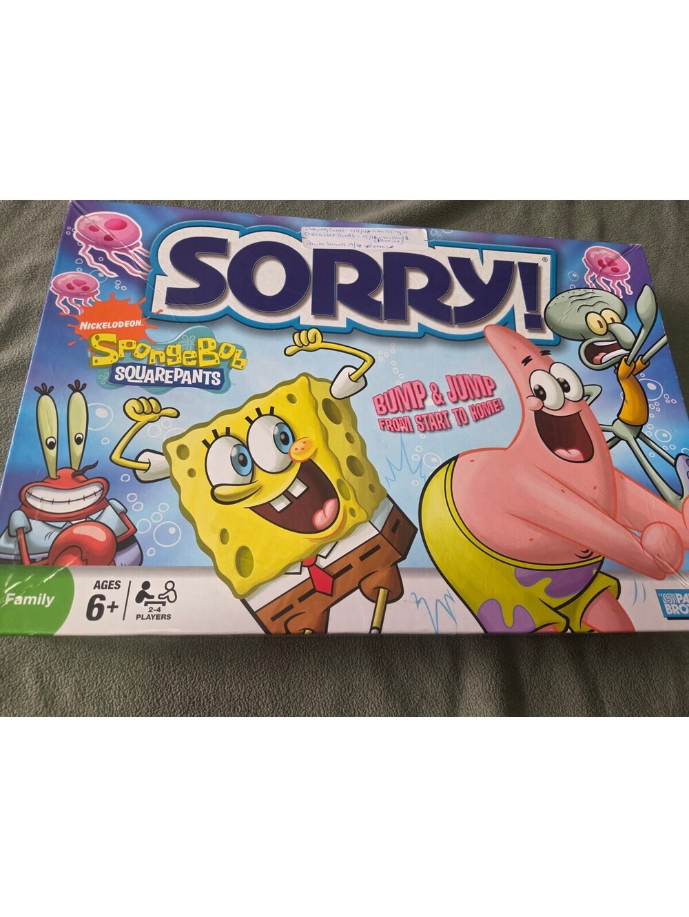 SORRY! SpongeBob SquarePants Edition Board Game Nickelodeon Hasbro Incomplete